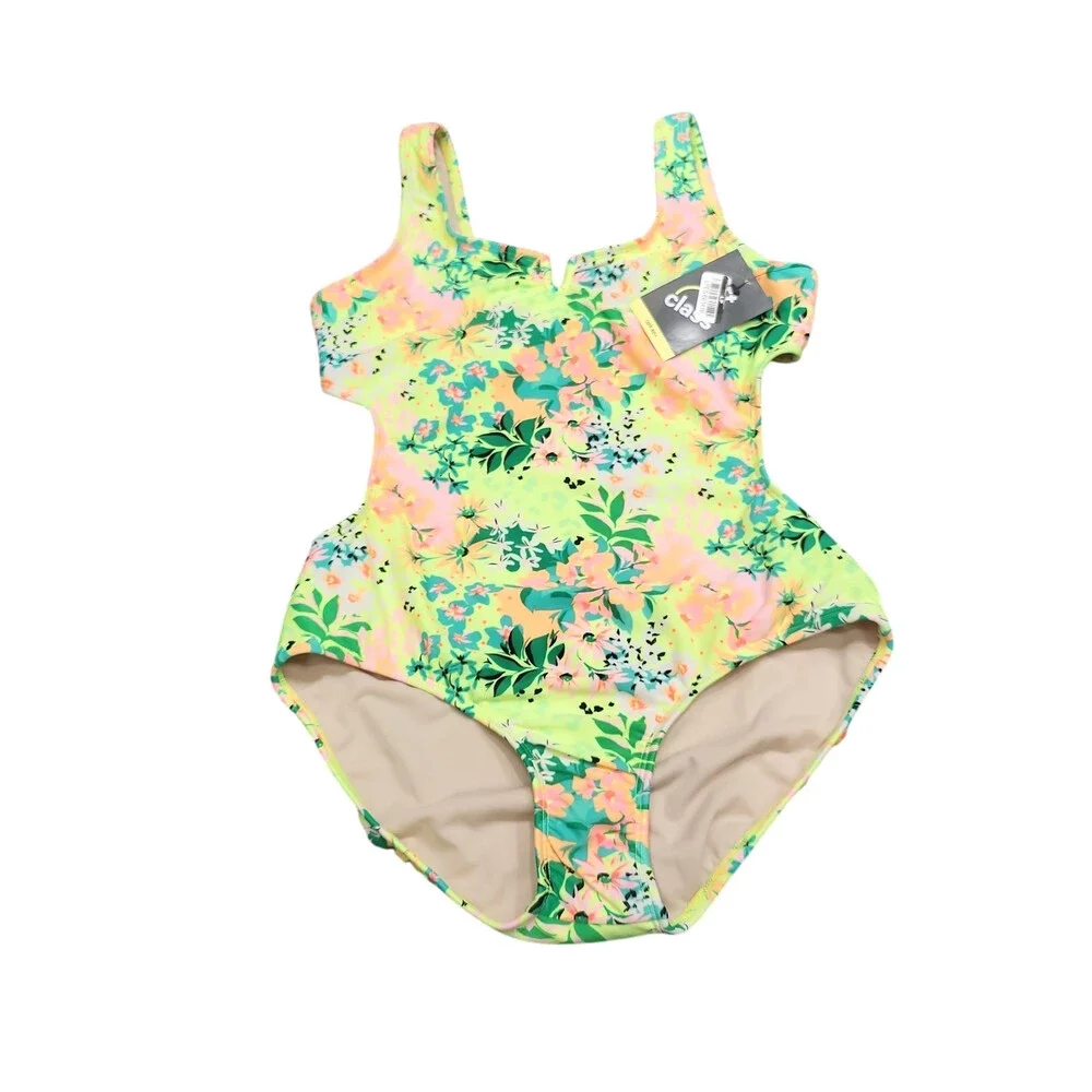 Art Class Girls' One Piece Swimsuit Plus Size X-Large 14 Floral Print